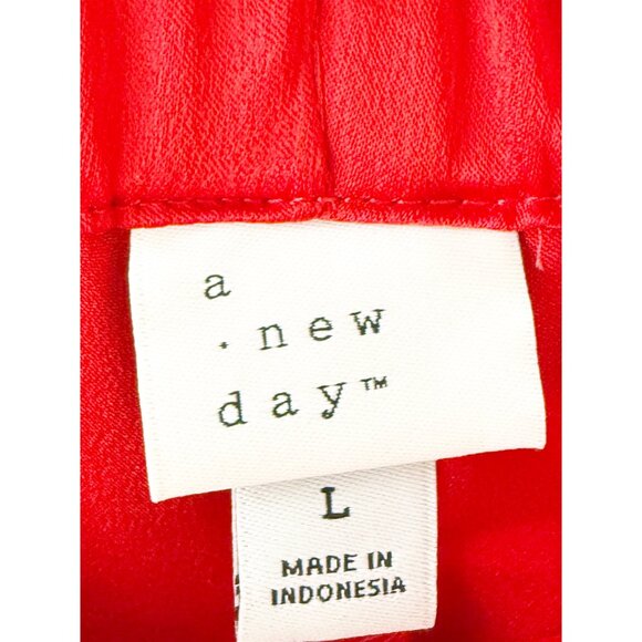 A New Day - Women's Mid-Rise Straight Leg Satin Pull-On Pants Red L - Picture 7 of 8